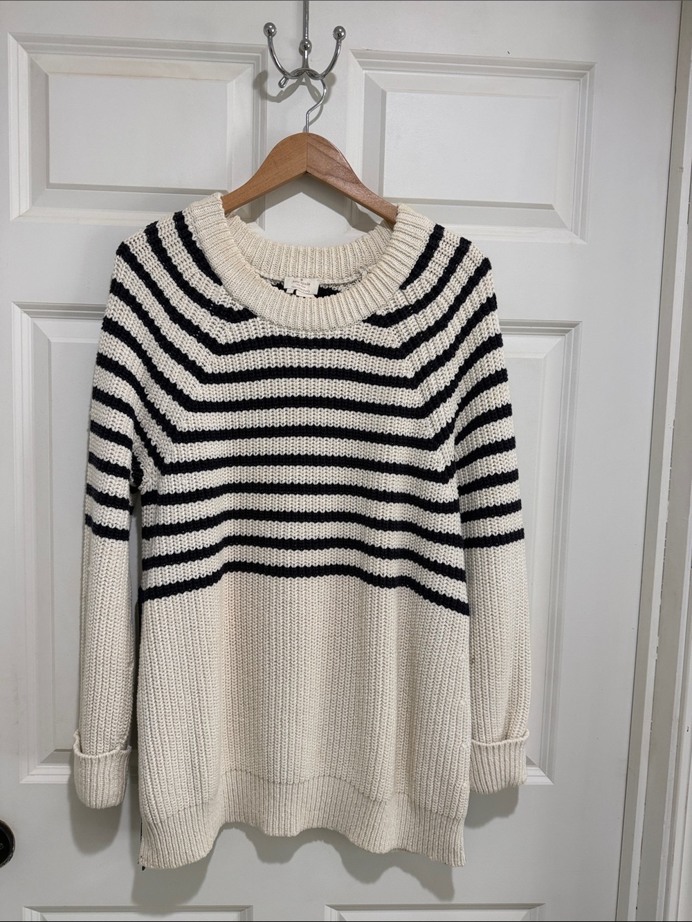 Striped Crewneck Sweater - Cream and Black